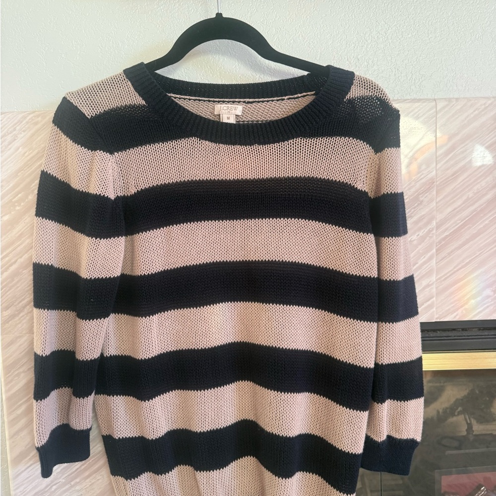 J. Crew fisherman, core, nautical Women's Black and Cream Striped Sweater